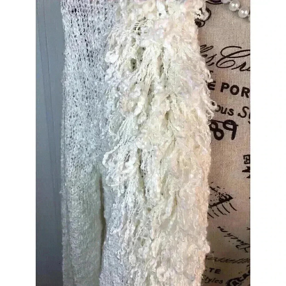 Cato Womens XL Ivory Open Knit Open Front Fringed Sweater L/S - Picture 2 of 6
